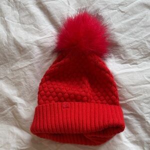 lululemon athletica Red Knit Kids Beanie with Pom-Pom